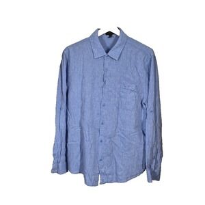 Magaschoni Shirt Mens‎ Large Blue Linen Blend Long Sleeve Button Up